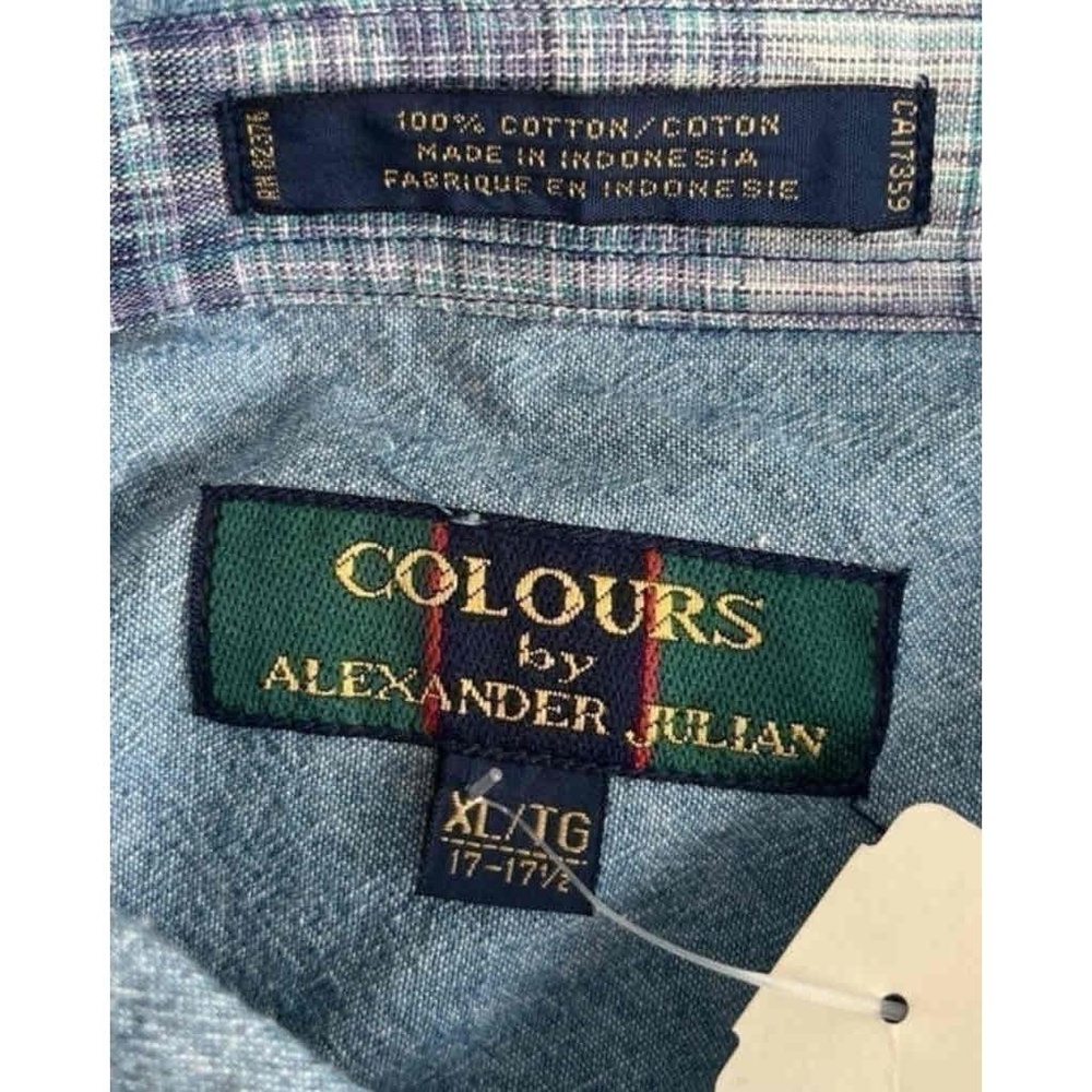 NWT Alexander Julian Mens Blue Plaid Button-Down Shirt Long Sleeve Vintage - Picture 8 of 8